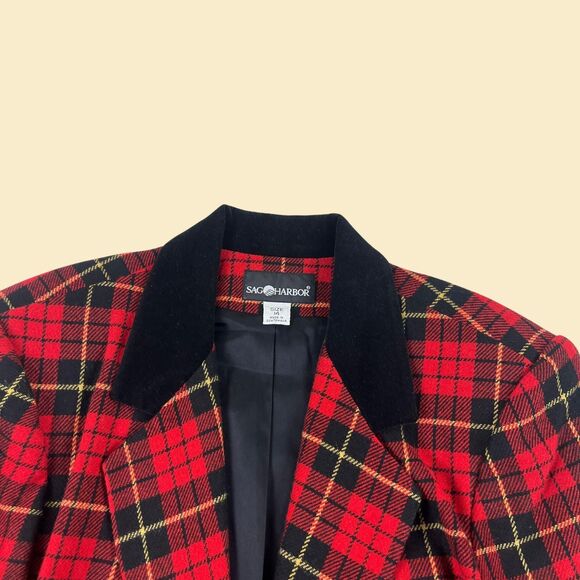 80s/90s plaid red coat by Sag Harbor, vintage size 14 red & black blazer/coat - Picture 6 of 9